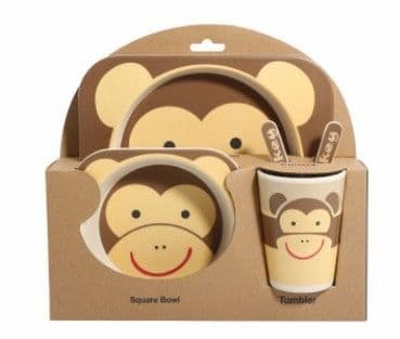 image-5PCS Children Tableware Set-Five-piece Natural Bamboo Fiber Bowl With Cup Spoon Plate Fork Baby Dishes Plate Gift Tableware