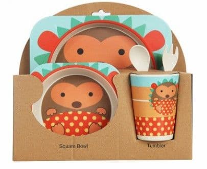 image-5PCS Children Tableware Set-Five-piece Natural Bamboo Fiber Bowl With Cup Spoon Plate Fork Baby Dishes Plate Gift Tableware
