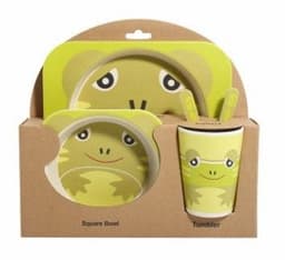 image-5PCS Children Tableware Set-Five-piece Natural Bamboo Fiber Bowl With Cup Spoon Plate Fork Baby Dishes Plate Gift Tableware