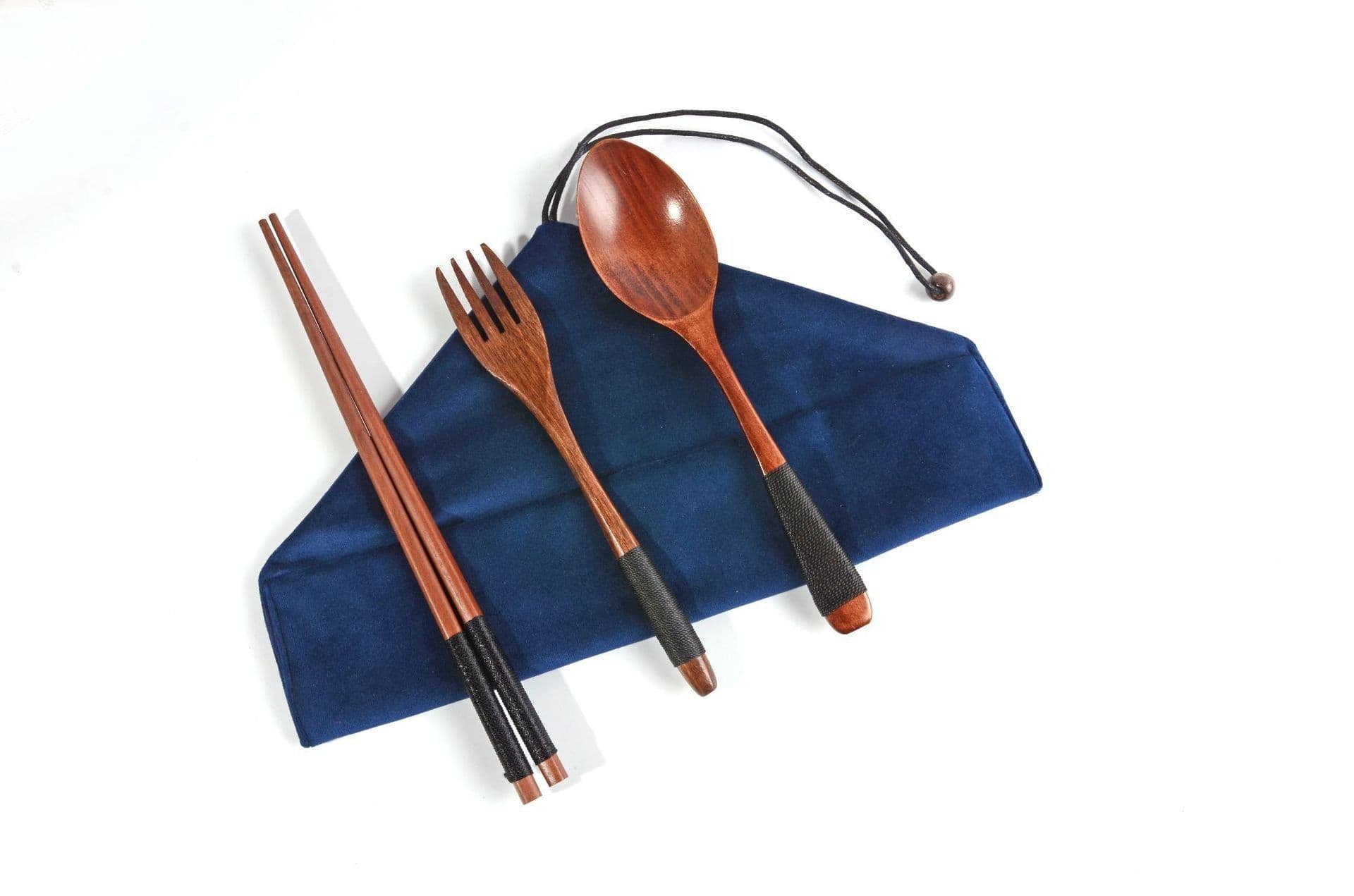 image-4PCS Japanese Wooden Spoon Chopsticks Tableware Set