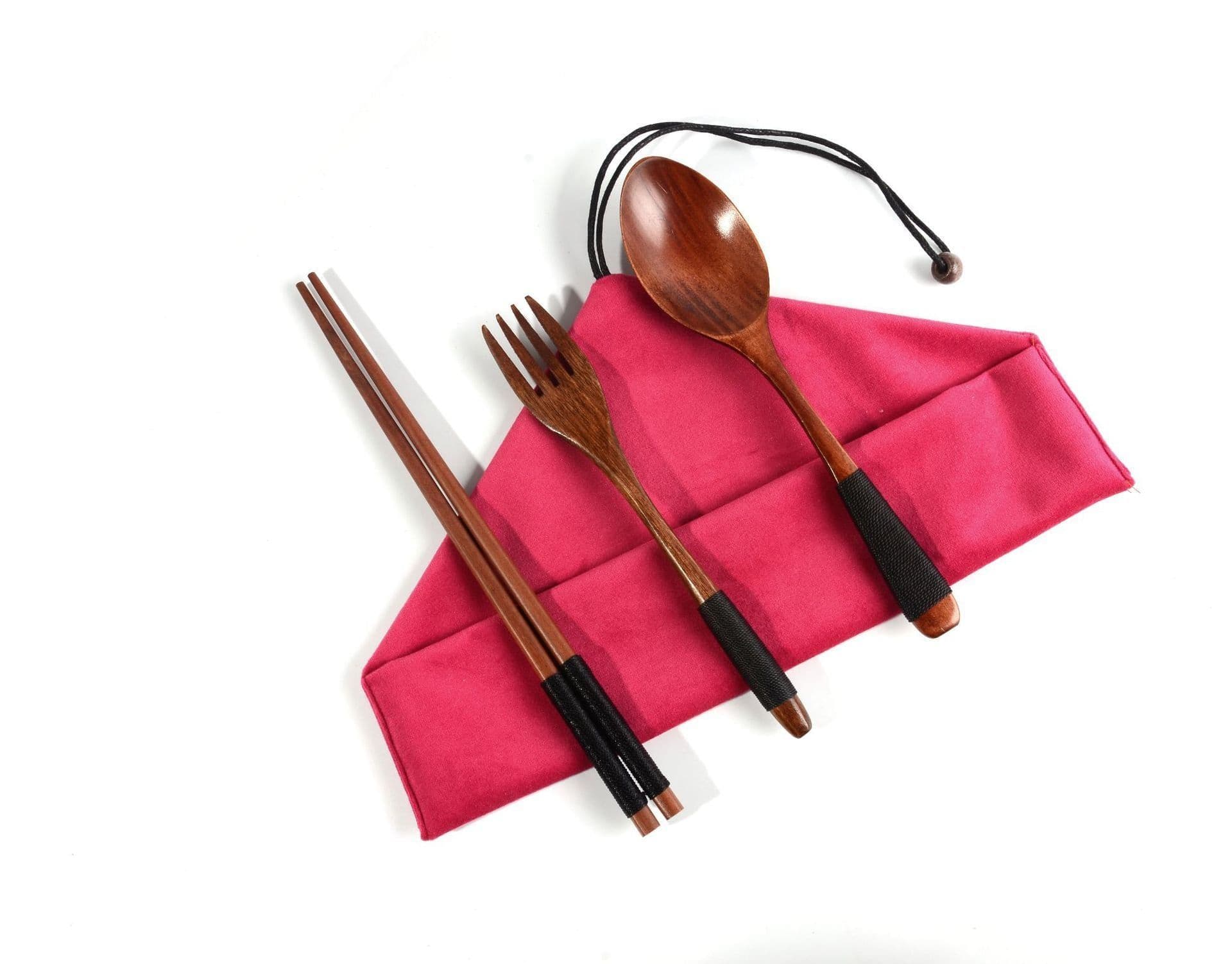 image-4PCS Japanese Wooden Spoon Chopsticks Tableware Set