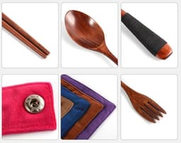 image-4PCS Japanese Wooden Spoon Chopsticks Tableware Set