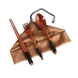 image-4PCS Japanese Wooden Spoon Chopsticks Tableware Set