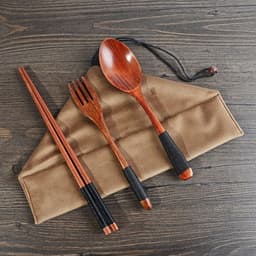 image-4PCS Japanese Wooden Spoon Chopsticks Tableware Set