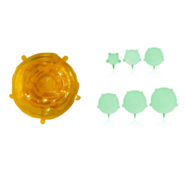 image-The 6-piece set of multi-functional silicone lid can be stretched to seal the fruit and vegetable lid