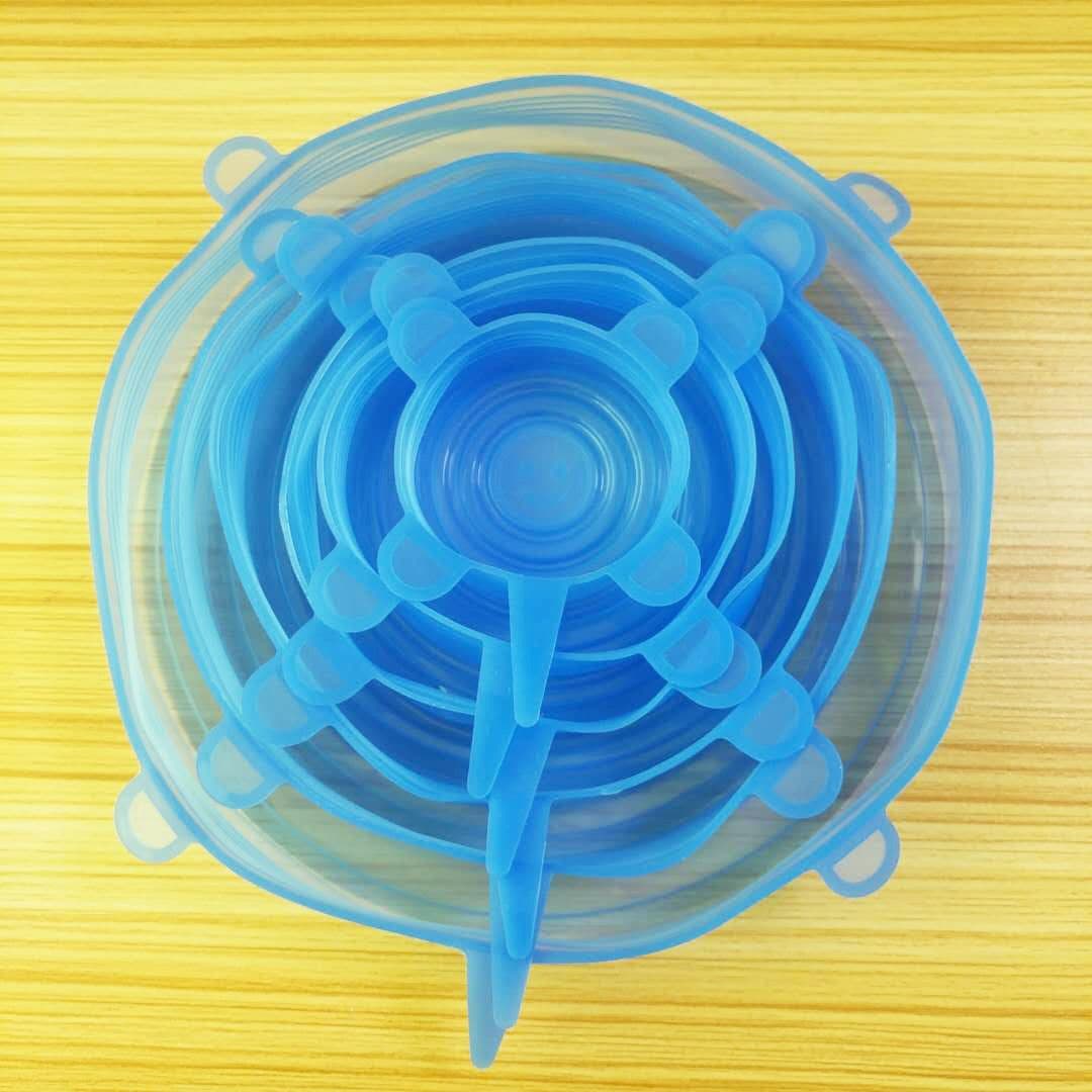 image-The 6-piece set of multi-functional silicone lid can be stretched to seal the fruit and vegetable lid