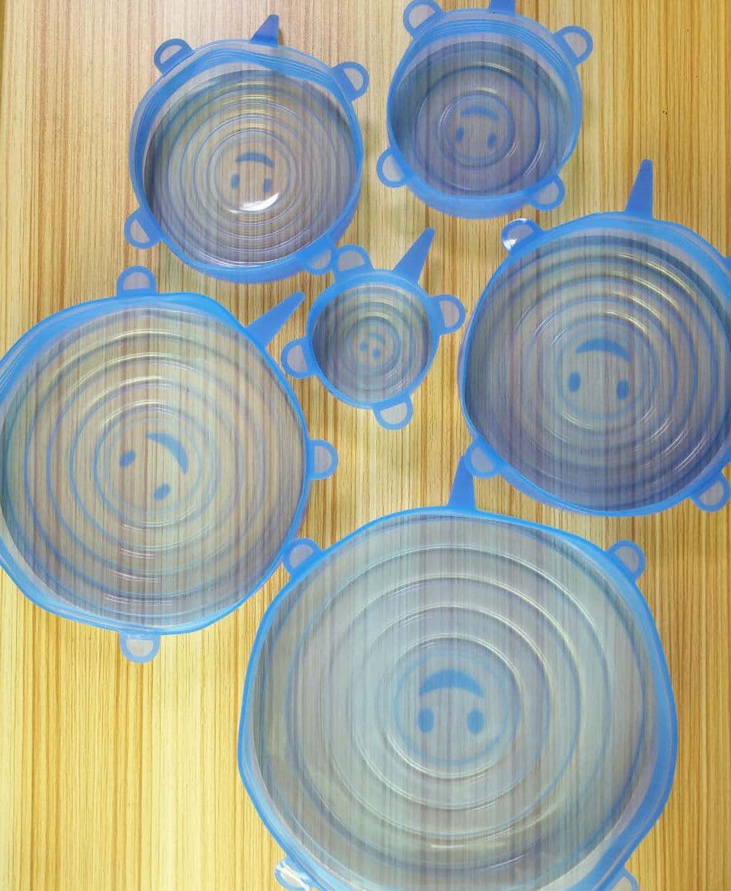 image-The 6-piece set of multi-functional silicone lid can be stretched to seal the fruit and vegetable lid
