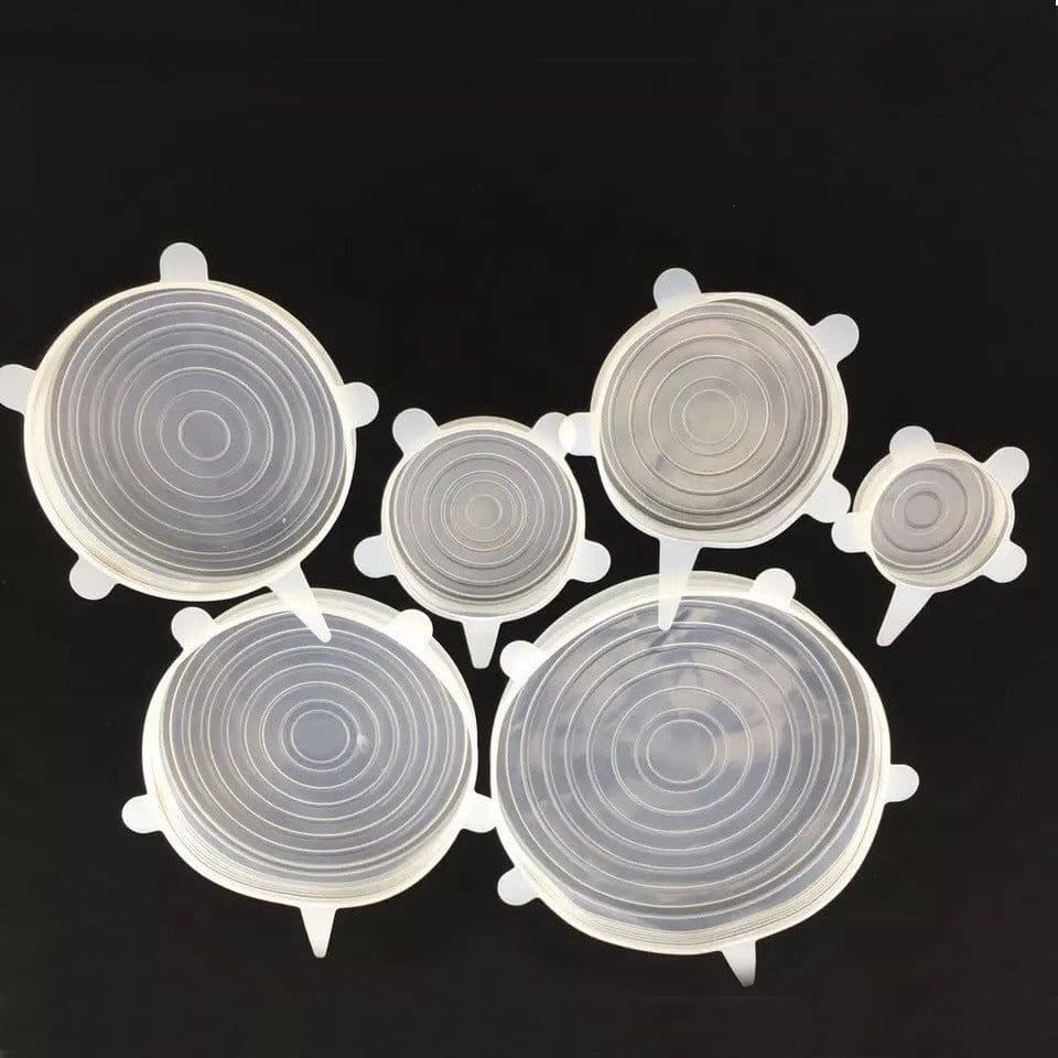 image-The 6-piece set of multi-functional silicone lid can be stretched to seal the fruit and vegetable lid