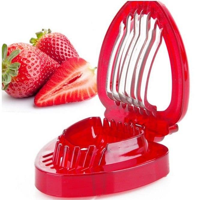 image-Red Strawberry Slicer Plastic Fruit Carving Tools Salad Cutter Berry Strawberry Cake Decoration Cutter Kitchen Gadgets