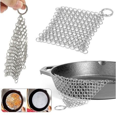 image-Silver Stainless Steel Cast Iron Cleaner Chainmail Scrubber Home Cookware Clean For Skillets Grill Pans
