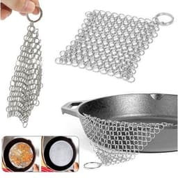 image-Silver Stainless Steel Cast Iron Cleaner Chainmail Scrubber Home Cookware Clean For Skillets Grill Pans