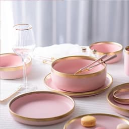 image-Ceramic pink household simple tableware