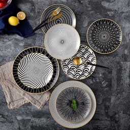 image-8-inch Nordic Style Geometric Series Ceramic Breakfast Plate Western Steak Flat Dish Plate Fruit Plate Decoration Hanging Plate