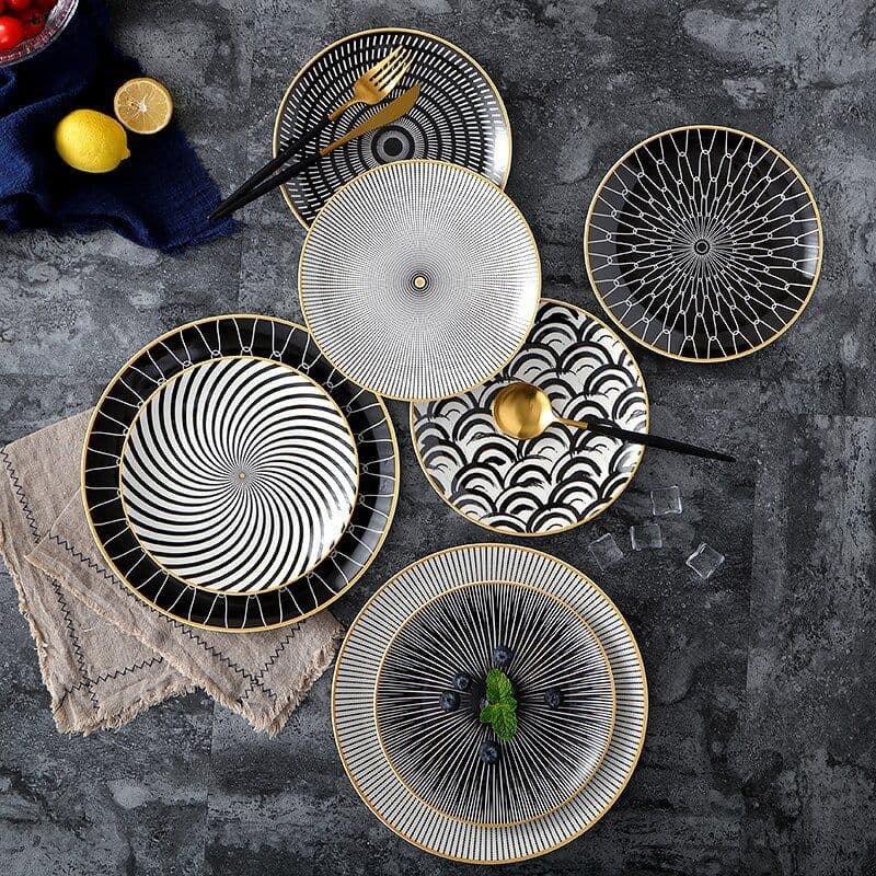 image-8-inch Nordic Style Geometric Series Ceramic Breakfast Plate Western Steak Flat Dish Plate Fruit Plate Decoration Hanging Plate