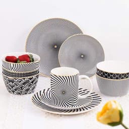 image-8-inch Nordic Style Geometric Series Ceramic Breakfast Plate Western Steak Flat Dish Plate Fruit Plate Decoration Hanging Plate