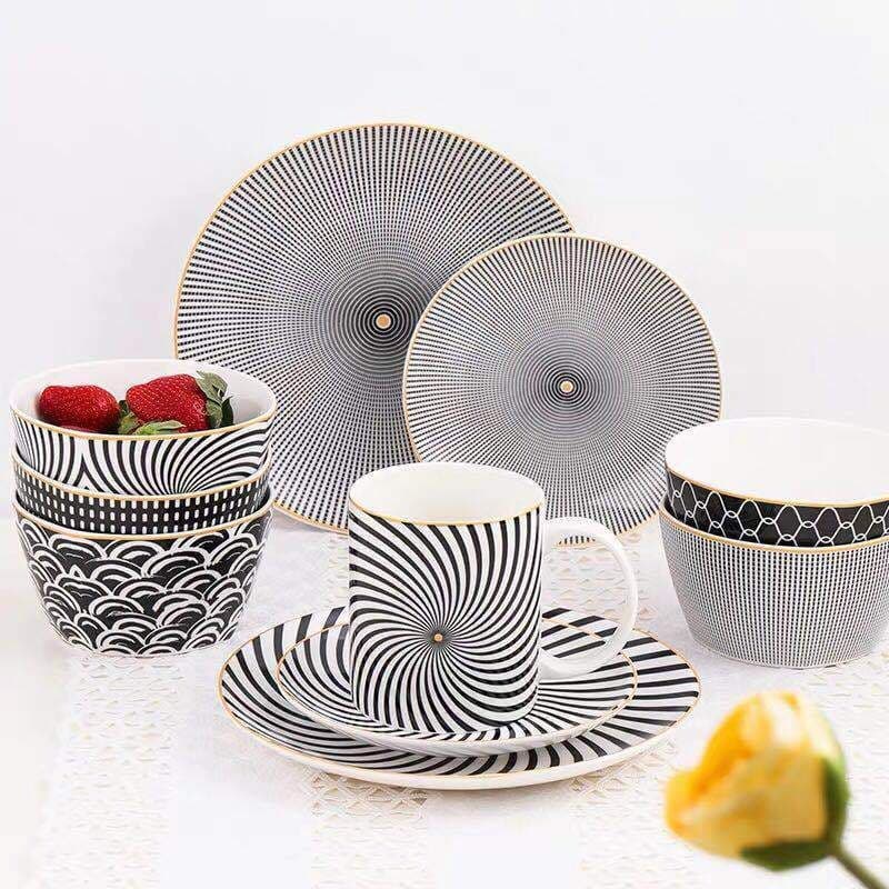 image-8-inch Nordic Style Geometric Series Ceramic Breakfast Plate Western Steak Flat Dish Plate Fruit Plate Decoration Hanging Plate