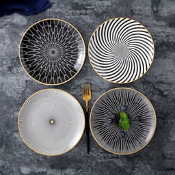 image-8-inch Nordic Style Geometric Series Ceramic Breakfast Plate Western Steak Flat Dish Plate Fruit Plate Decoration Hanging Plate