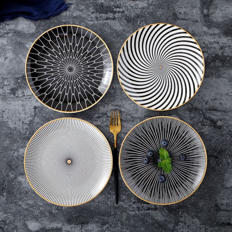 image-8-inch Nordic Style Geometric Series Ceramic Breakfast Plate Western Steak Flat Dish Plate Fruit Plate Decoration Hanging Plate