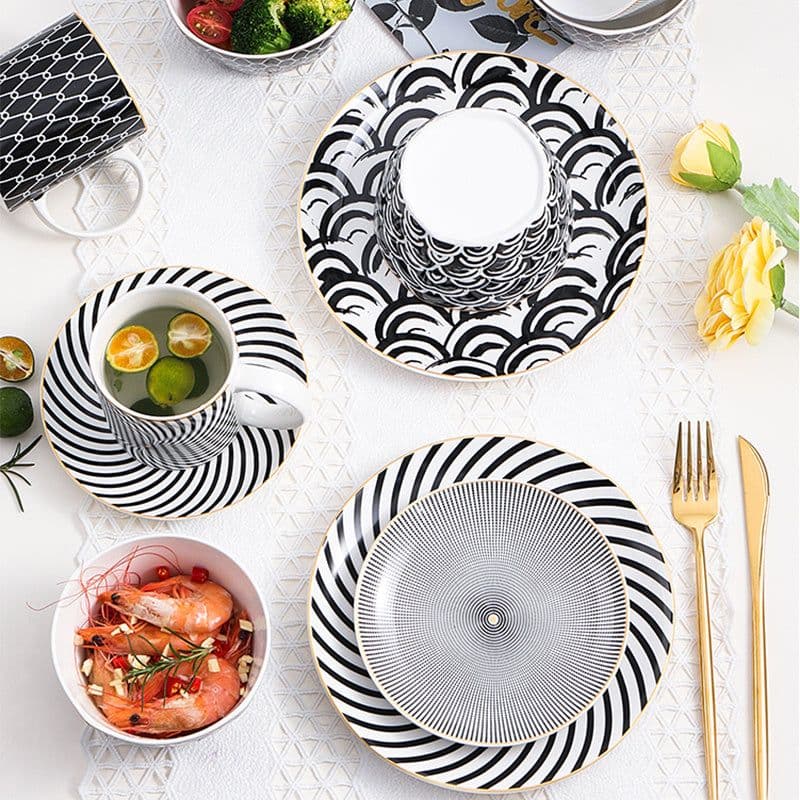 image-8-inch Nordic Style Geometric Series Ceramic Breakfast Plate Western Steak Flat Dish Plate Fruit Plate Decoration Hanging Plate