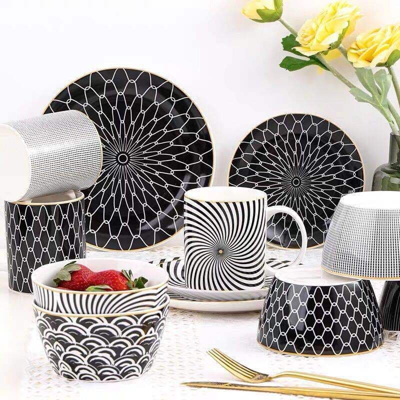 image-8-inch Nordic Style Geometric Series Ceramic Breakfast Plate Western Steak Flat Dish Plate Fruit Plate Decoration Hanging Plate