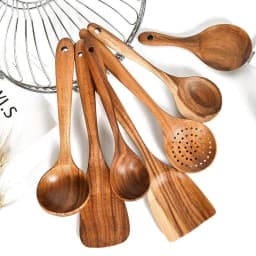 image-Teak Natural Wood Tableware Spoon Ladle Turner Rice Colander Soup Skimmer Cooking Tool Sets Spoon Scoop Kitchen Tools Gadgets