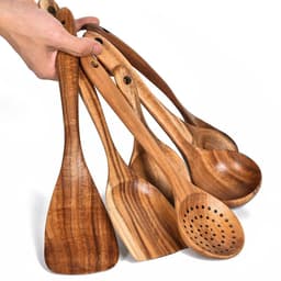 image-Teak Natural Wood Tableware Spoon Ladle Turner Rice Colander Soup Skimmer Cooking Tool Sets Spoon Scoop Kitchen Tools Gadgets