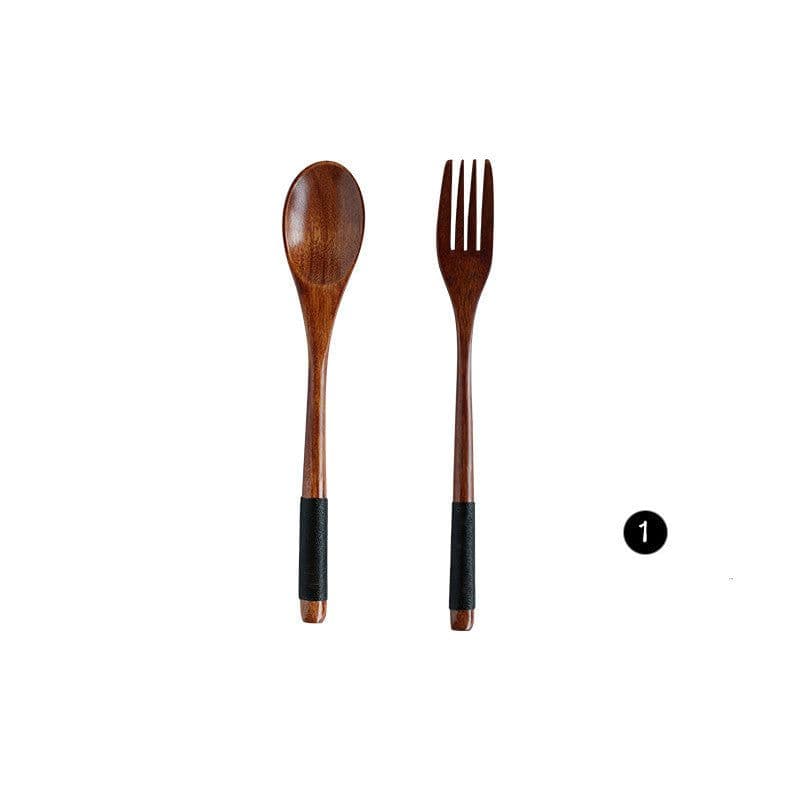 image-Japanese Style Wooden Bamboo Spoon Fork Cooking Utensil