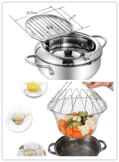 image-Stainless Steel Telescopic Folding Basket Frying Basket French Fries Degreasing Kitchen Tool