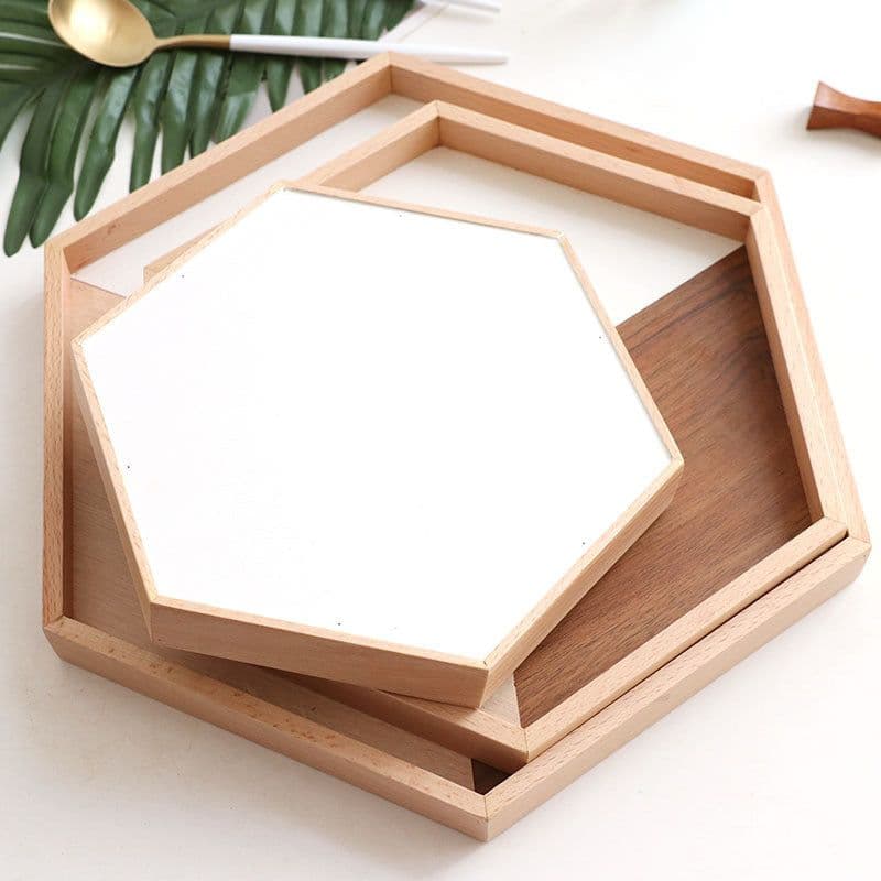 image-wooden tray wooden plate hexagon