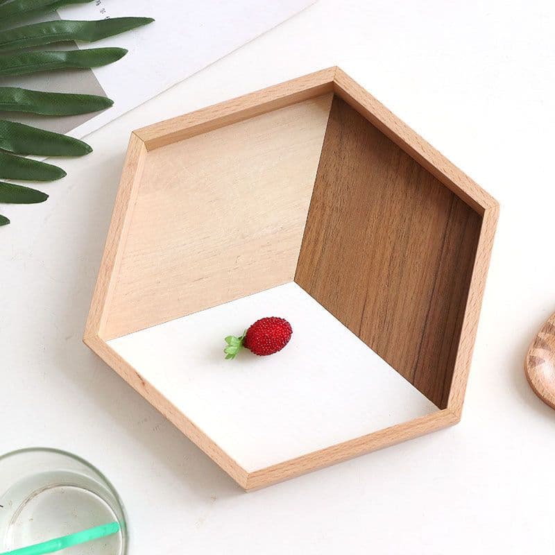 image-wooden tray wooden plate hexagon