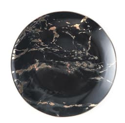image-Light luxury golden rim marbled plate, salad dessert breakfast plate, round plate