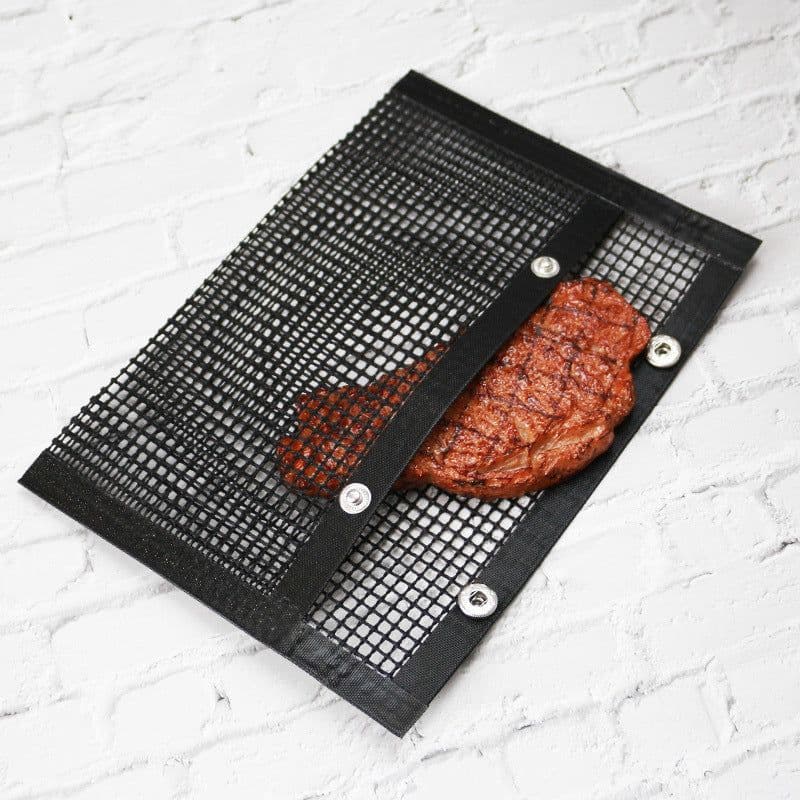 image-Grill Mesh Bag Non-stick Grid Mat BBQ Grill Bag Vegetable Grill High Temperature Resistant Reusable Grill Mat