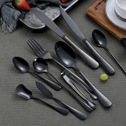image-Stainless Steel Cutlery Set Titanium-Plated Black Four-Piece Cutlery
