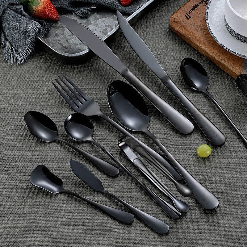 image-Stainless Steel Cutlery Set Titanium-Plated Black Four-Piece Cutlery