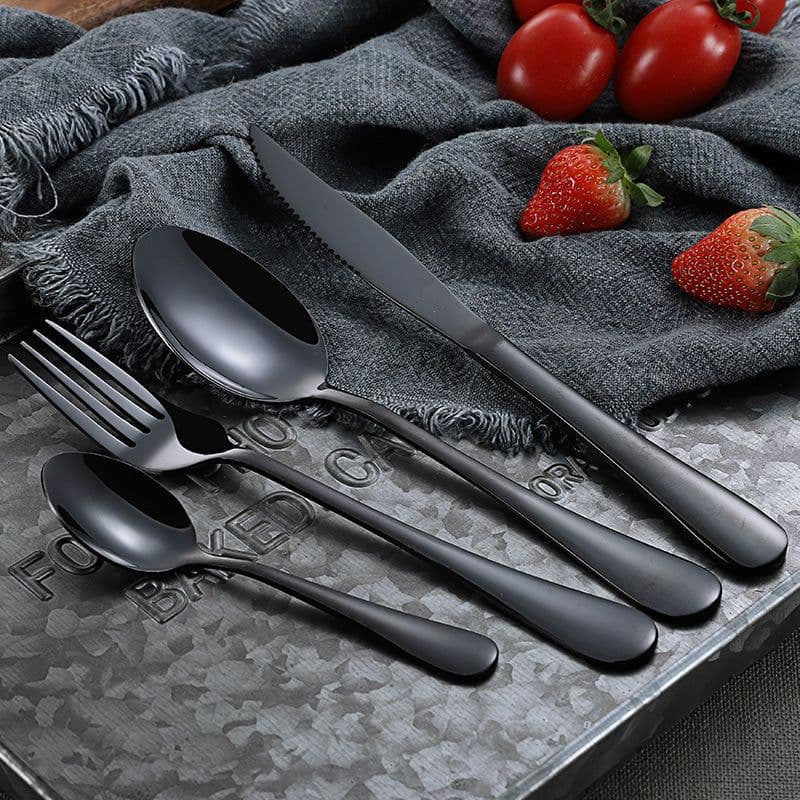 image-Stainless Steel Cutlery Set Titanium-Plated Black Four-Piece Cutlery