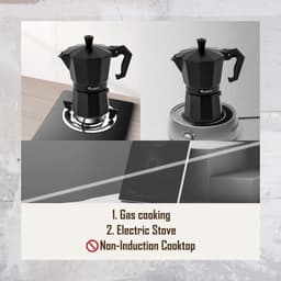 image-Stovetop Espresso Maker Espresso Cup Moka Pot Classic Cafe Maker Percolator Coffee Maker Italian Espresso for Gas or Electric Aluminum Black Gift package with 2 cups Amazon Platform Banned