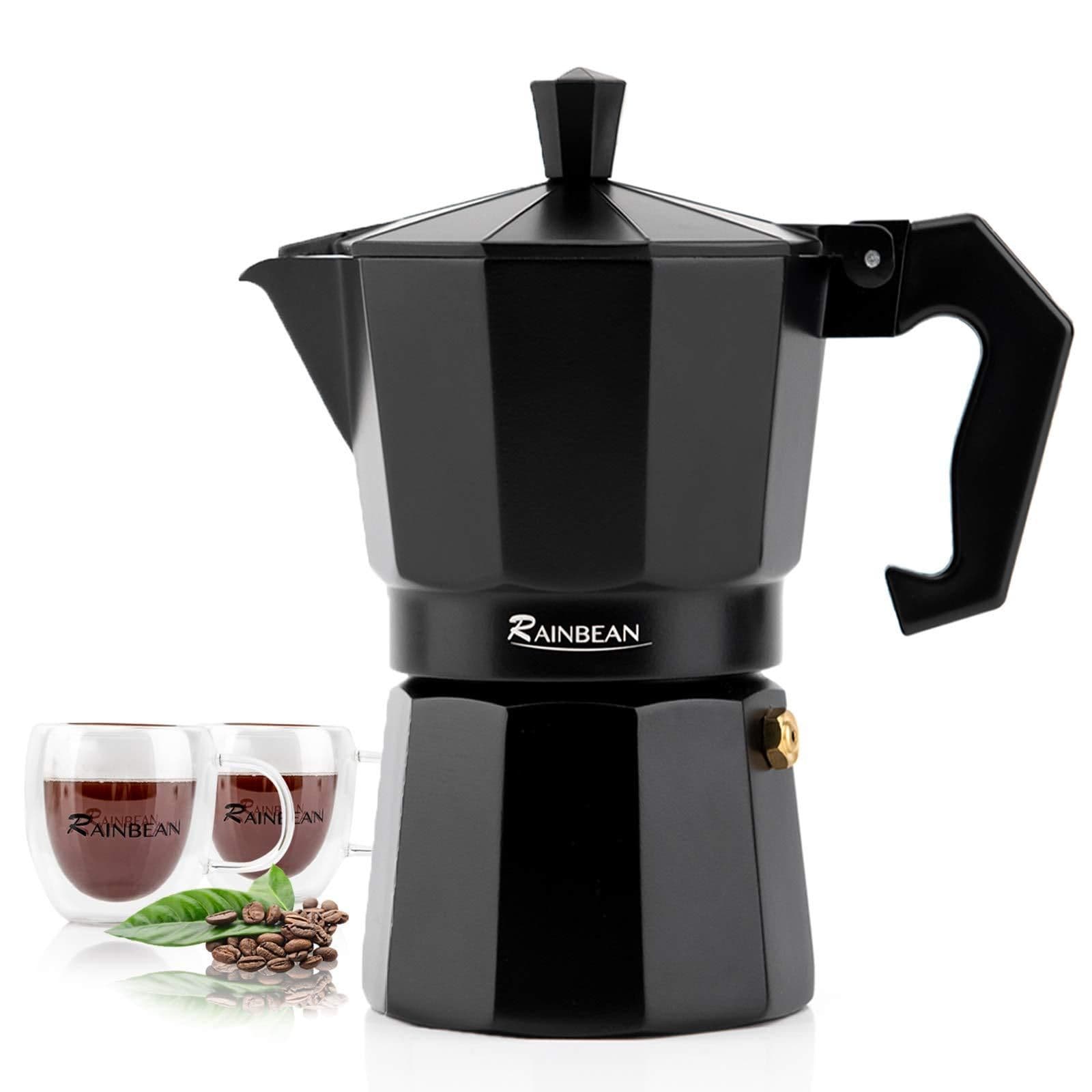 image-Stovetop Espresso Maker Espresso Cup Moka Pot Classic Cafe Maker Percolator Coffee Maker Italian Espresso for Gas or Electric Aluminum Black Gift package with 2 cups Amazon Platform Banned
