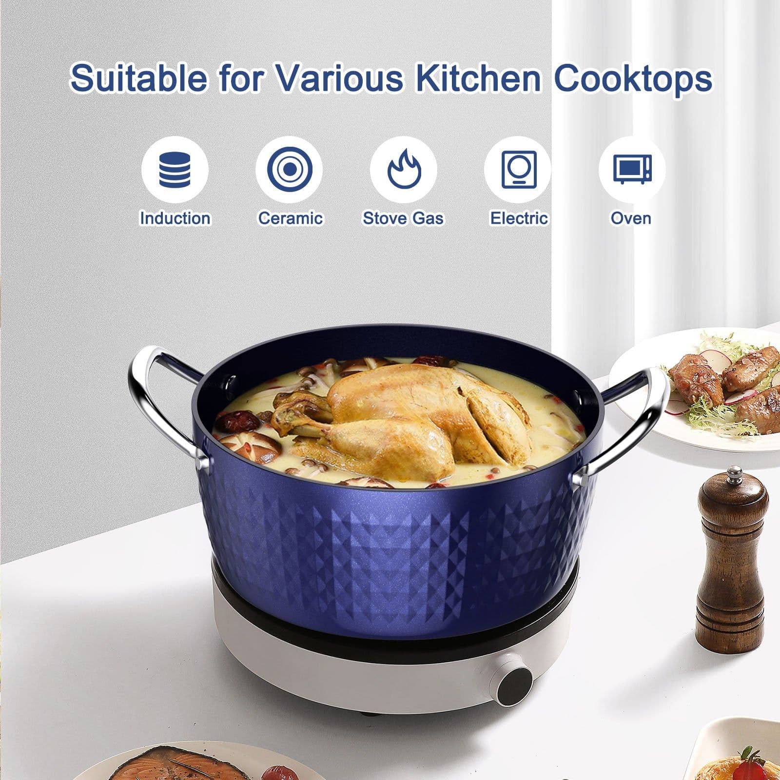 image-Casserole Dish, Induction Saucepan With Lid, 24cm 2.2L Stock Pots Non Stick Saucepan, Aluminum Ceramic Coating Cooking Pot Free, Suitable For All Hobs Types, Amazon Banned