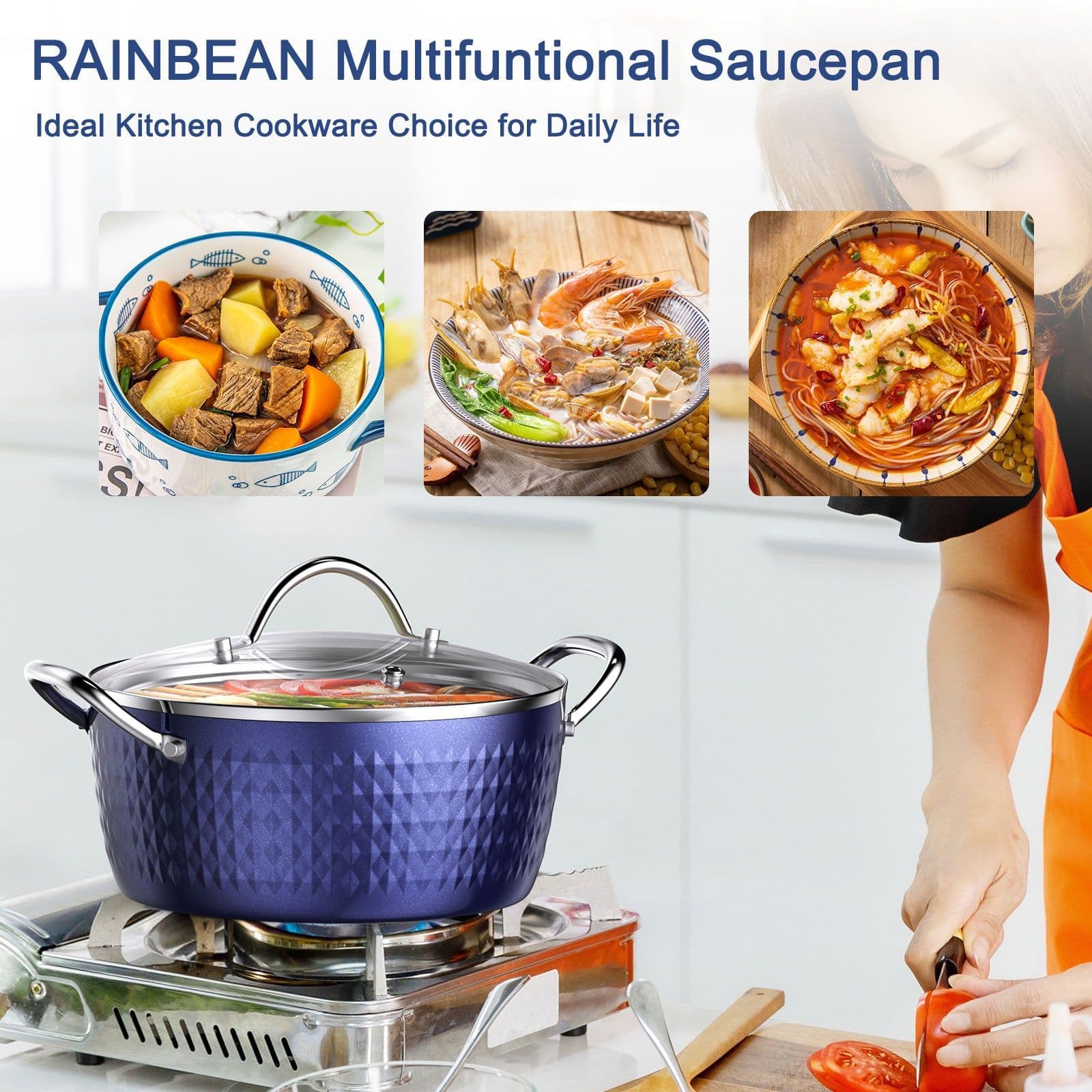 image-Casserole Dish, Induction Saucepan With Lid, 24cm 2.2L Stock Pots Non Stick Saucepan, Aluminum Ceramic Coating Cooking Pot Free, Suitable For All Hobs Types, Amazon Banned