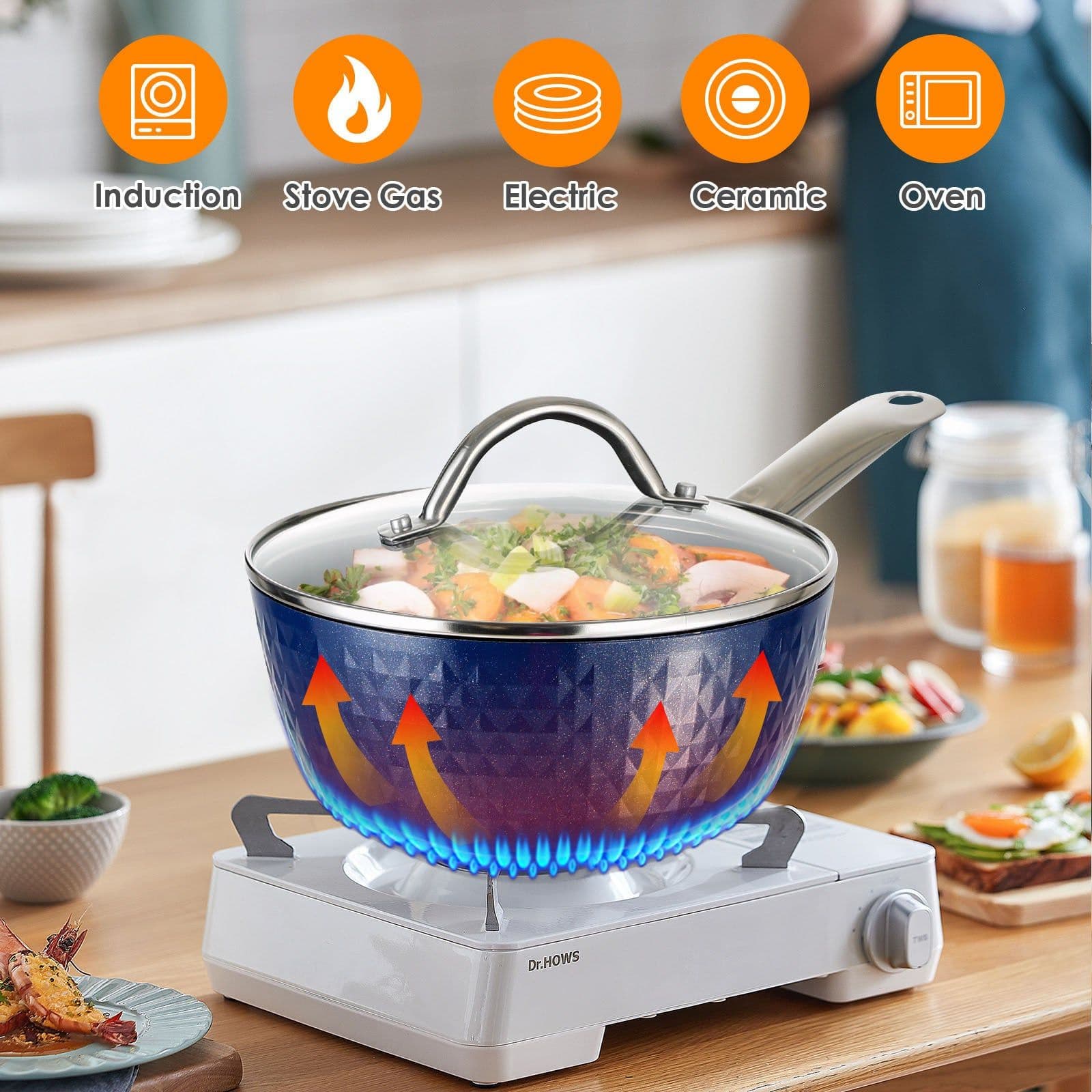 image-Induction Saucepan With Lid, 20cm 1.8L Milk Pan Non Stick Saucepan, Aluminum Ceramic Coating Cooking Pot - PFOA Free With Stainless Steel Handle, Suitable For All Hobs Types, Amazon Banned