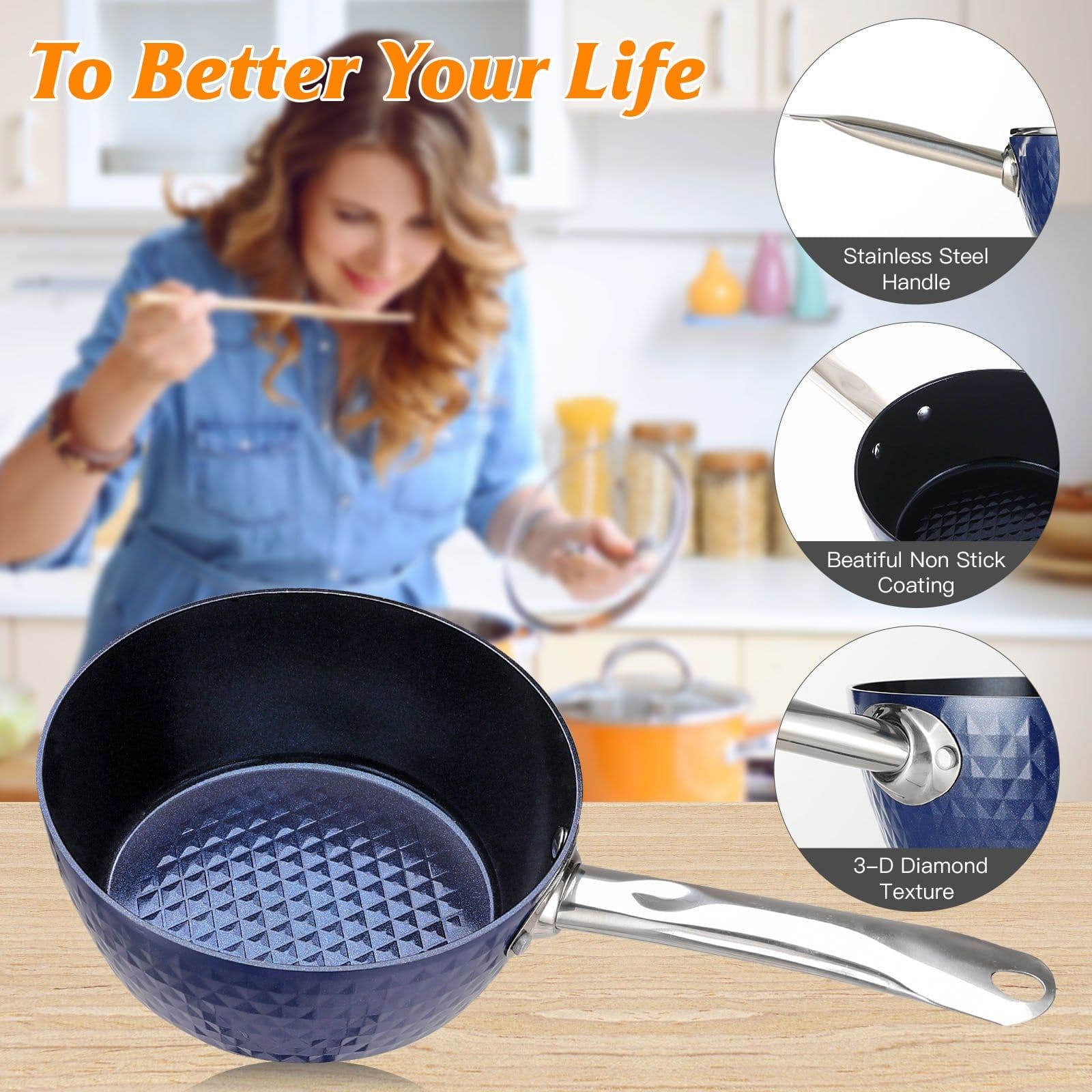 image-Induction Saucepan With Lid, 20cm 1.8L Milk Pan Non Stick Saucepan, Aluminum Ceramic Coating Cooking Pot - PFOA Free With Stainless Steel Handle, Suitable For All Hobs Types, Amazon Banned