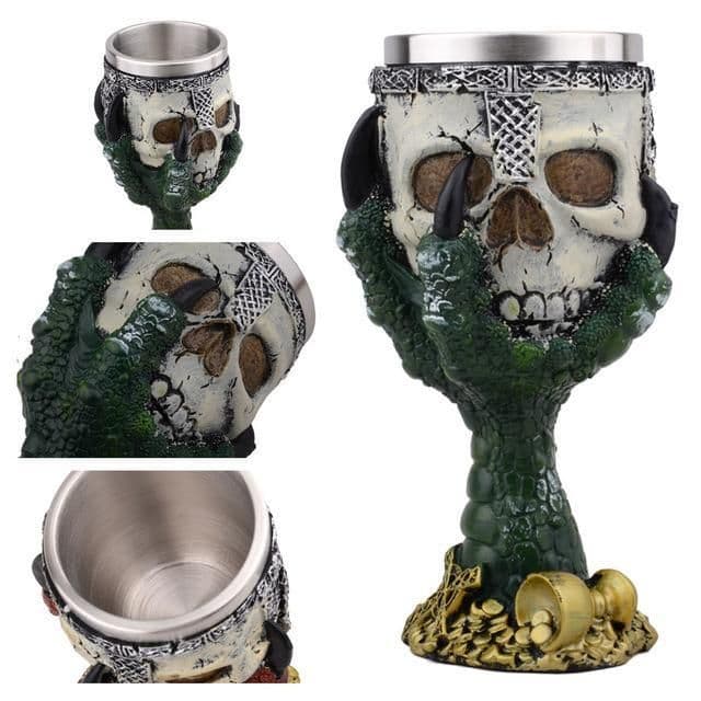 image-Horrible Resin Stainless Steel Design Wine Glass Horror Cup Skull Goblet Perfect Gift Skull For Lovers Halloween Theme Parties