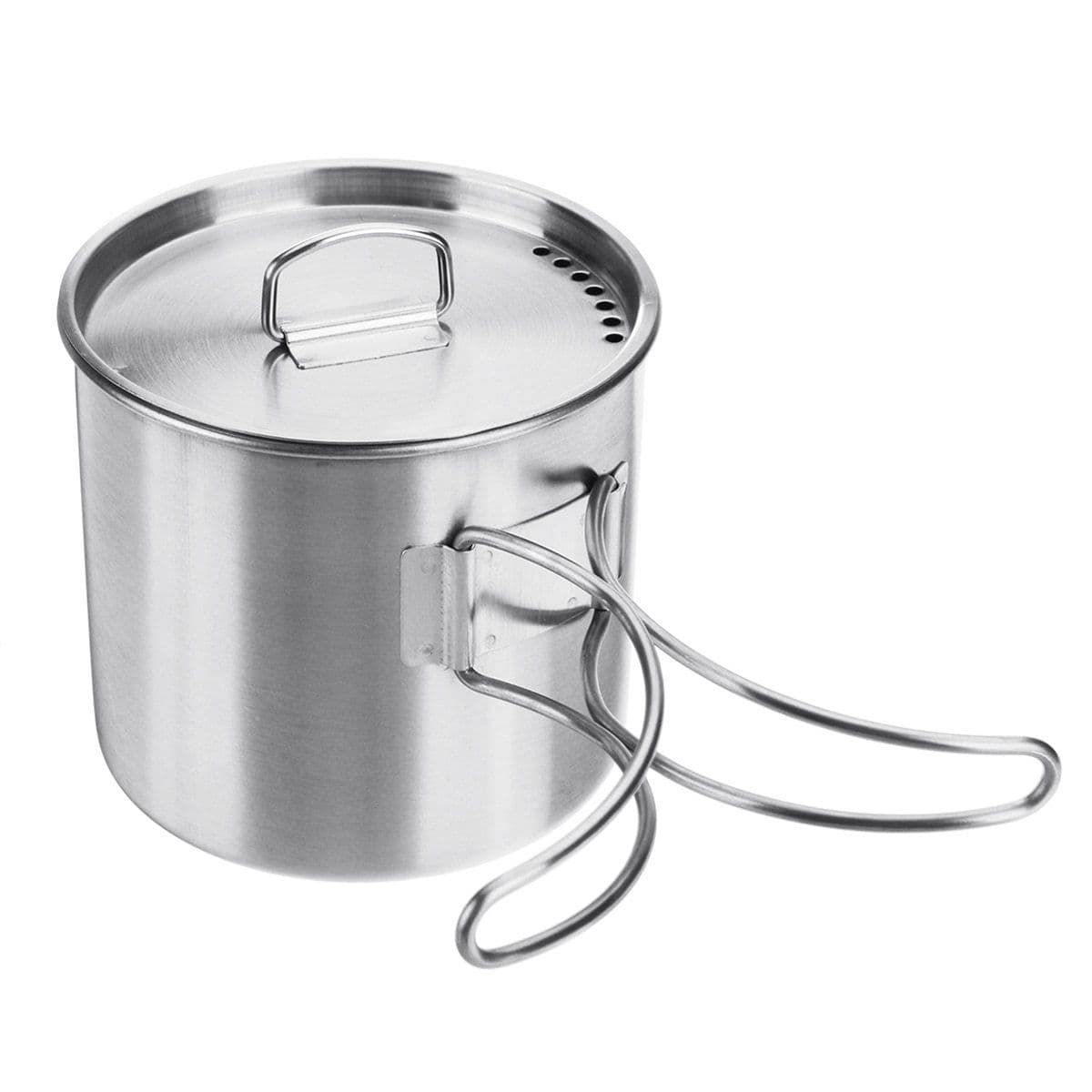 image-500ml Stainless Steel Water Mug Cup with Lid and Foldable Handle Outdoor Camping Pot Cooking Pots Picnic Hang Pot
