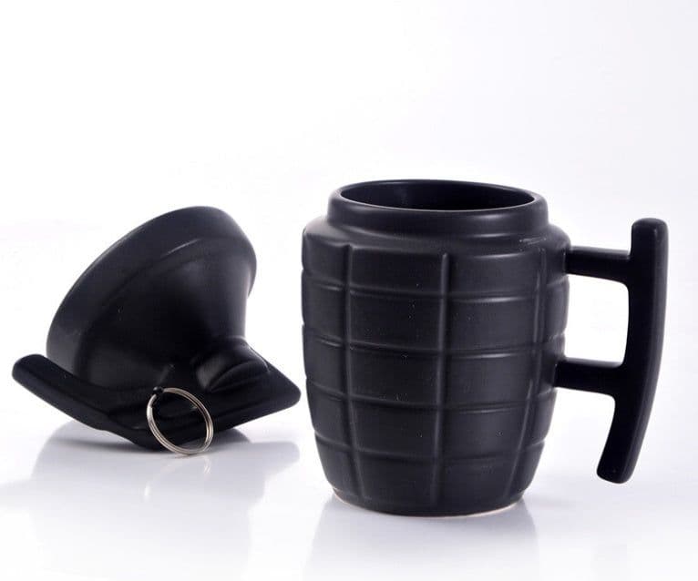 image-New Style Grenade Ceramic Mug With Lid Military Grenade Weapon Shape Coffee Mug