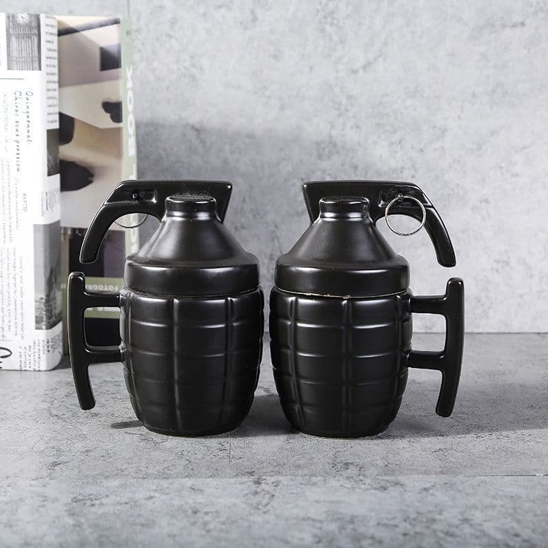 image-New Style Grenade Ceramic Mug With Lid Military Grenade Weapon Shape Coffee Mug