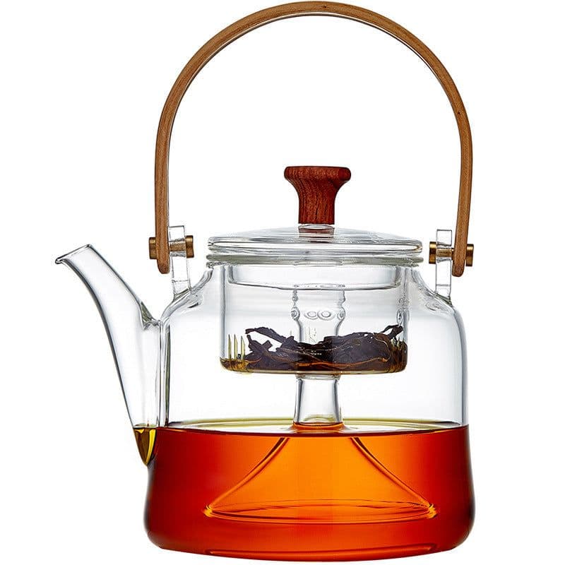 image-Japanese Style Glass Bamboo Handle Teapot Kettle
