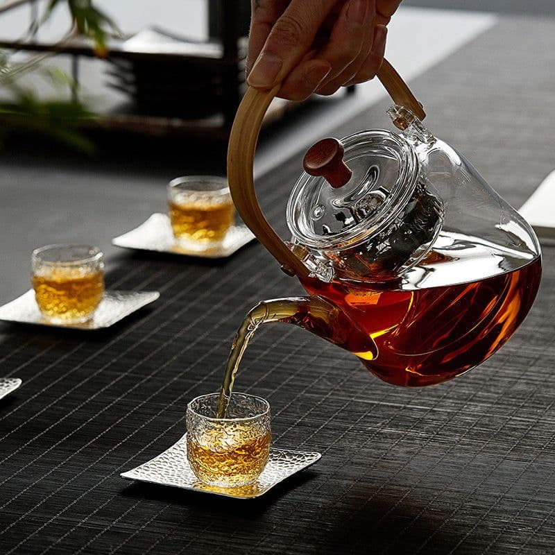image-Japanese Style Glass Bamboo Handle Teapot Kettle