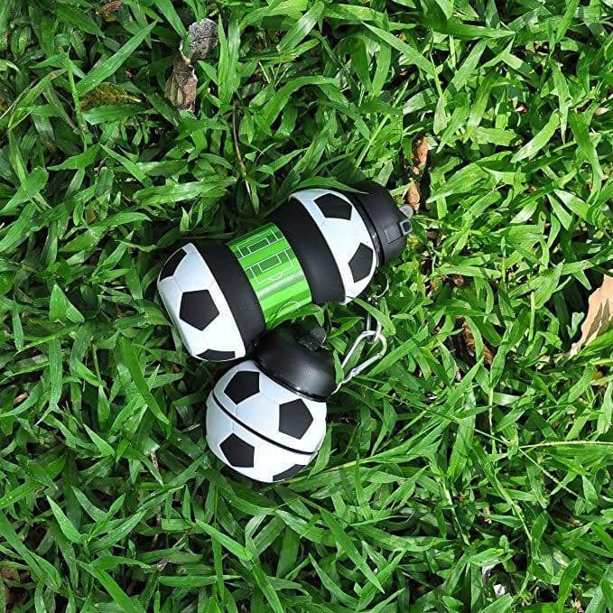 image-Football Soccer Silicone Water Bottle with Straw Foldable Collapsible Travel Non-toxic Bottles Innovating Camping