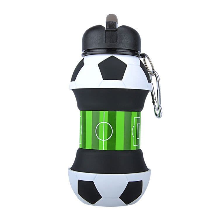 image-Football Soccer Silicone Water Bottle with Straw Foldable Collapsible Travel Non-toxic Bottles Innovating Camping