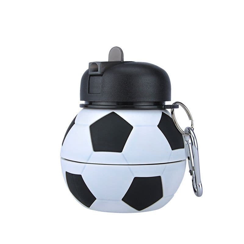 image-Football Soccer Silicone Water Bottle with Straw Foldable Collapsible Travel Non-toxic Bottles Innovating Camping